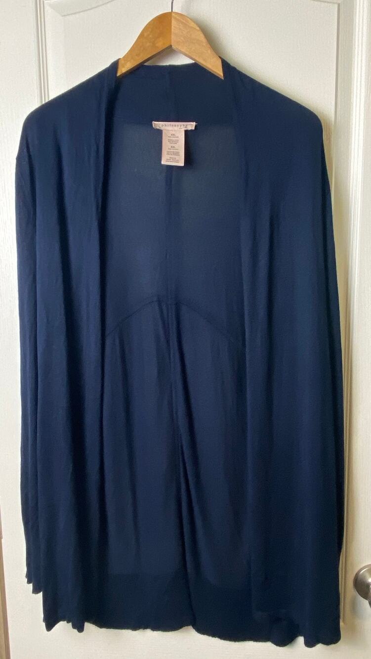 Philosophy Navy 100% Viscose Open Long Sleeve Cardigan Women's Size XXL